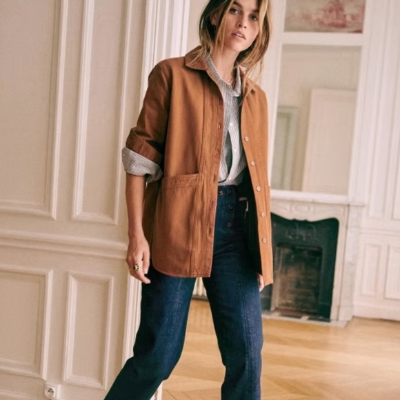 SEZANE WILL SHIRT JACKET, SMALL, CAMEL - Picture 1 of 8